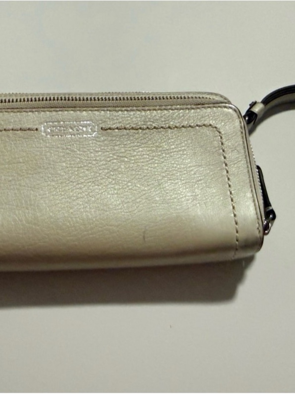 Coach Metallic Champagne Leather Wristlet Wallet